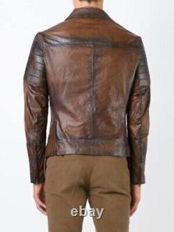 Men Distressed Brown Motorcycle Biker Vintage Cafe Racer Real Leather Jacket