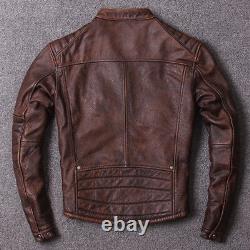 Men Distressed Brown Motorcycle Leather Jacket Fashion Biker Real Leather Jacket