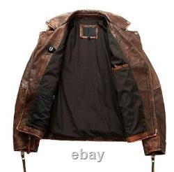 Men Distressed Brown Waxed Cafe Racer Retro Motorcycle Party Biker Rider Jacket