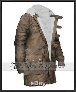 Men Distressed Leather Bane Coat The Dark Knight Rises Winter Fur Leather Jacket