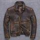 Men Vintage Dark Brown Distressed Real Sheep Leather Jacket Biker Style Collared