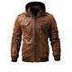 Men Vintage Distressed Brown Leather Motorcycle Jacket With Removable Hood