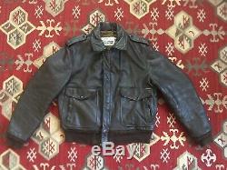 Men Vintage Distressed Schott Dark Brown Fut Lined Leather Bomber Jacket Size 42