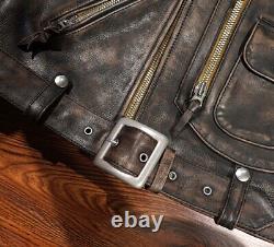 Men Vintage Style Distressed Cowhide TeaCore Retro Motorcycle Rider Biker Jacket