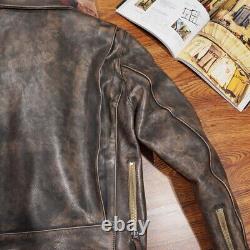 Men Vintage Style Distressed Cowhide TeaCore Retro Motorcycle Rider Biker Jacket