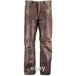 Men distressed brown leather biker Pant Biker leather trousers 501 style Jeans