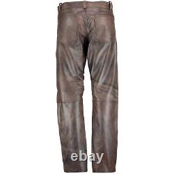 Men distressed brown leather biker Pant Biker leather trousers 501 style Jeans