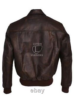 Men's Aviator A-2 Flight Distressed Brown Bomber Pilot Real Leather Jacket