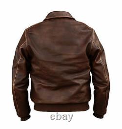 Men's Aviator A-2 Flight Distressed Brown Real Bomber Leather Jacket