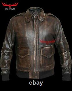 Men's Aviator A2 Distressed Brown Real Leather Bomber Flight Jacket