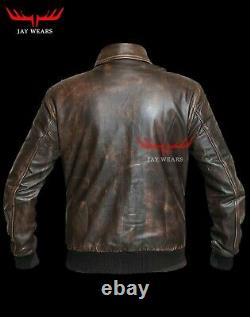 Men's Aviator A2 Distressed Brown Real Leather Bomber Flight Jacket