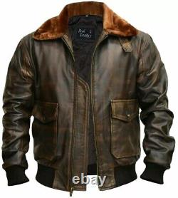 Men's Aviator A2 Navy G-1 Flight Distressed Brown Bomber Real Leather Jacket