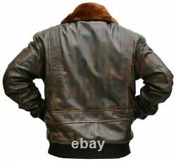 Men's Aviator A2 Navy G-1 Flight Distressed Brown Bomber Real Leather Jacket