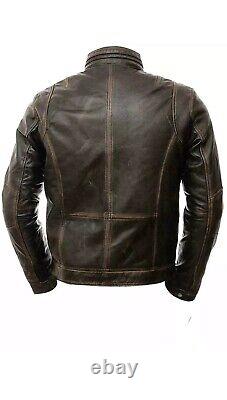 Men's Biker Brown Vintage Motorcycle Distressed Cafe Racer Leather Jacket