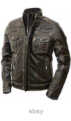 Men's Biker Brown Vintage Motorcycle Distressed Cafe Racer Leather Jacket