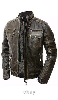 Men's Biker Brown Vintage Motorcycle Distressed Cafe Racer Leather Jacket