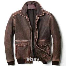 Men's Biker Cafe Racer Vintage Motorcycle Distressed Brown Leather Jacket