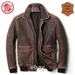 Men's Biker Cafe Racer Vintage Motorcycle Distressed Brown Leather Jacket