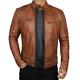 Men's Biker Cafe Racer Vintage Motorcycle Distressed Brown Leather Jacket Ban