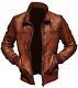 Men's Biker Distressed Brown Leather Jacket Real Lambskin Bomber Jacket Coat