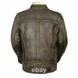 Men's Biker Distressed Vintage Style Cafe Racer Motorcycle Leather Jacket