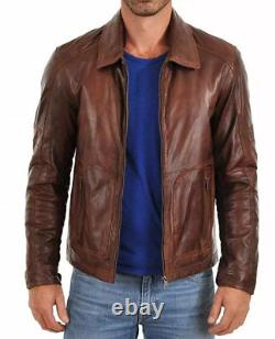 Men's Biker Motorcycle Vintage Cafe Racer Distressed Brown Moto Leather Jacket