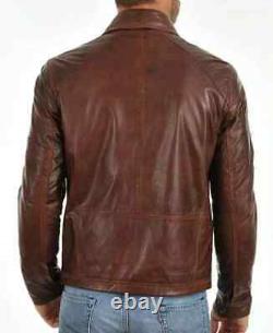 Men's Biker Motorcycle Vintage Cafe Racer Distressed Brown Moto Leather Jacket