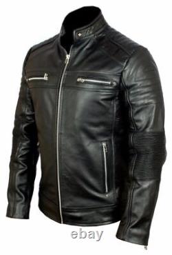 Men's Biker Retro Vintage Motorcycle Distressed Brown Cafe Racer Leather Jacket