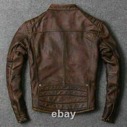 Men's Biker Vintage Cafe Racer Distressed Black/Brown Real Leather Jacket