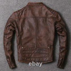 Men's Biker Vintage Cafe Racer Distressed Brown Real Leather Motorcycle Jacket