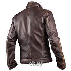 Men's Biker Vintage Cafe Racer Leather Jacket Brown Distressed Leather Jacket