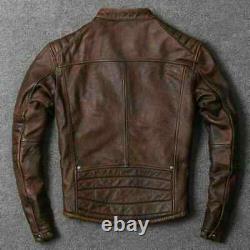 Men's Biker Vintage Cafe Racer Motorcycle Distressed Brown Real Leather Jacket