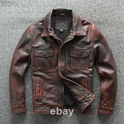 Men's Biker Vintage Motorcycle Cafe Racer Distressed Brown Real Leather Jacket