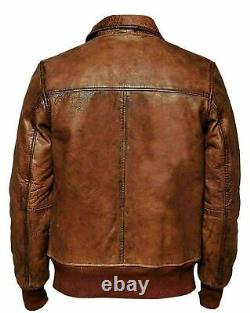 Men's Biker Vintage Motorcycle Distressed Brown Cafe Racer Bomber Leather Jacket