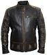 Men's Biker Vintage Motorcycle Distressed Brown Cafe Racer Retro Leather Jacket