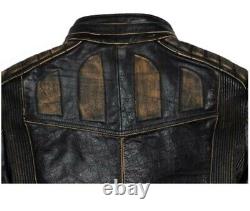 Men's Biker Vintage Motorcycle Distressed Brown Cafe Racer Retro Leather Jacket