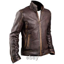 Men's Biker Vintage Motorcycle Distressed Brown Genuine Leather Jacket