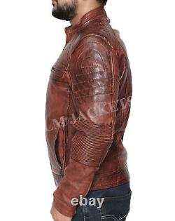 Men's Biker Vintage Motorcycle Distressed Brown Leather Jacket