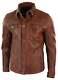 Men's Biker Vintage Waxed Distressed Brown Real Leather Shirt Button Up Jacket
