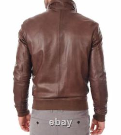 Men's Bomber Leather Jacket Distressed Brown Biker Real Lambskin Jacket