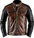 Men's Brando Cafe Racer Motorcycle Biker Real Distressed Brown Leather Jacket