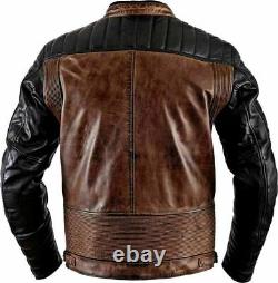 Men's Brando Cafe Racer Motorcycle Biker Real Distressed Brown Leather Jacket
