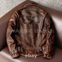 Men's Brown Biker Vintage Motorcycle Distressed Cafe Racer Leather Jacket (837)