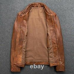 Men's Brown Jacket Biker Vintage Motorcycle Distressed Cafe Racer Leather Jacket