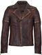 Men's Brown Slim Fit Brando Style Double Cross Zip 100% Leather Biker Jacket