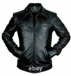 Men's Cafe Motorcycle Biker Racer Vintage Distressed Brown Real Leather Jacket