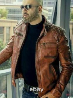 Men's Cafe Racer Motorcycle Biker Vintage Distressed Brown Real Leather Jacket