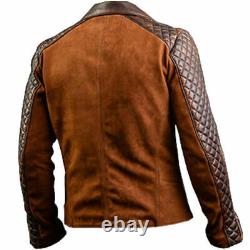 Men's Cafe Racer Stylish Biker Brown & Black New Distressed Real Leather Jacket