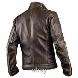 Men's Cafe Racer Stylish Distressed Brown Biker Vintage Real Leather Jacket UK