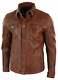 Men's Casual Biker Vintage Waxed Distressed Brown Real Leather Shirt Retro Moto